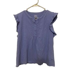 Croft & Barrow Blue Ruffle Sleeve Henley Top | Size Large